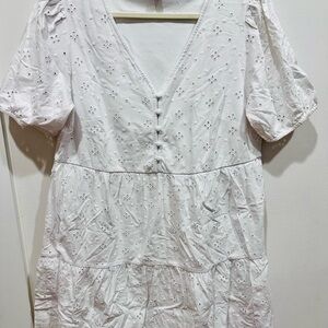 LOFT White Eyelet V-Neck Dress